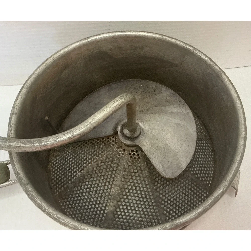 Foley Vintage Food Mill Hand Crank Green Wood Handle Kitchen Tool Farmhouse Deco
